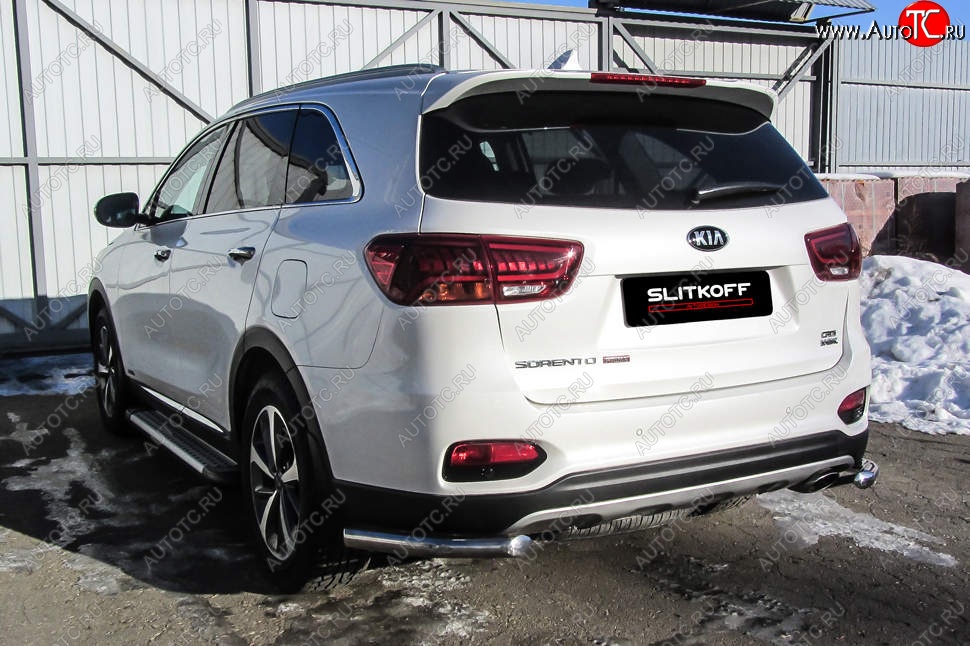 7 999 р. Защита заднего бампера Slitkoff (уголки, d57)  KIA Sorento  UM/Prime (2018-2020) рестайлинг (Нержавейка, Полированная)  с доставкой в г. Йошкар-Ола