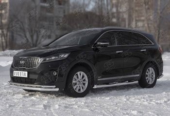 19 799 р. Защита переднего бампера (Ø 63/42 мм с углами, нержавейка) SLITKOFF  KIA Sorento  UM/Prime (2018-2020) рестайлинг  с доставкой в г. Йошкар-Ола. Увеличить фотографию 2