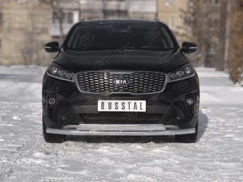 Защита переднего бампера (2 трубы Ø63 и 75х42 мм, нержавейка) SLITKOFF KIA Sorento UM/Prime рестайлинг (2018-2020)