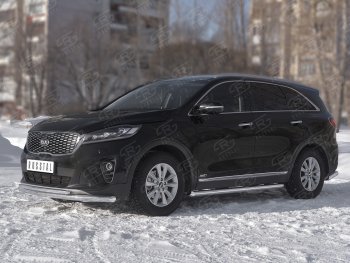 20 899 р. Защита переднего бампера (2 трубы Ø63 и 42 мм, нержавейка) SLITKOFF KIA Sorento UM/Prime рестайлинг (2018-2020)  с доставкой в г. Йошкар-Ола. Увеличить фотографию 2