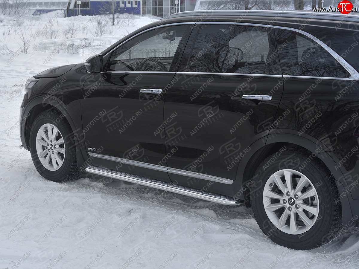 26 999 р. Порожки для ног SLITKOFF (Ø42 мм)  KIA Sorento  UM/Prime (2018-2020) рестайлинг (Лист алюминиевый, труба - нержавейка)  с доставкой в г. Йошкар-Ола