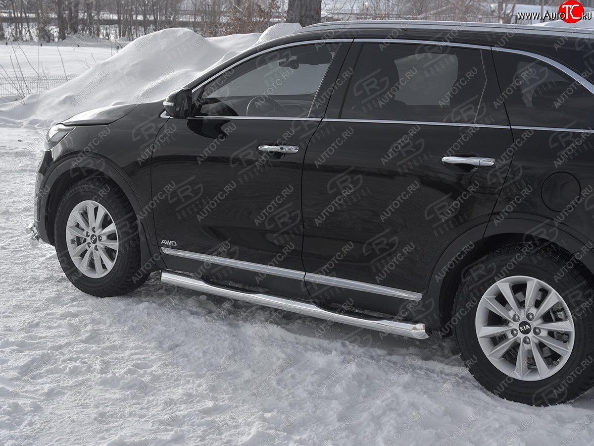 24 549 р. Защита порогов (Ø76 мм с проступью, нержавейка) SLITKOFF  KIA Sorento  UM/Prime (2018-2020) рестайлинг (Металлические торцы под 45°)  с доставкой в г. Йошкар-Ола