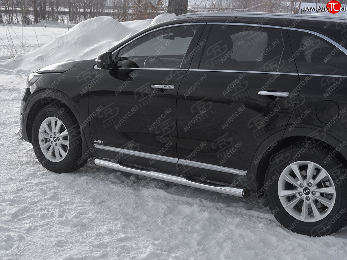 22 549 р. Защита порогов (Ø76 мм с проступью, нержавейка) SLITKOFF  KIA Sorento  UM/Prime (2018-2020) рестайлинг (С пластиковыми заглушками на торцах)  с доставкой в г. Йошкар-Ола