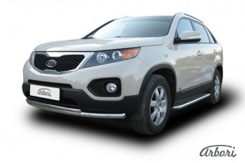 17 099 р. Защита переднего бампера Arbori (нержавейка, 2 трубы d57 и 42 mm) KIA Sorento XM дорестайлинг (2009-2012)  с доставкой в г. Йошкар-Ола. Увеличить фотографию 2