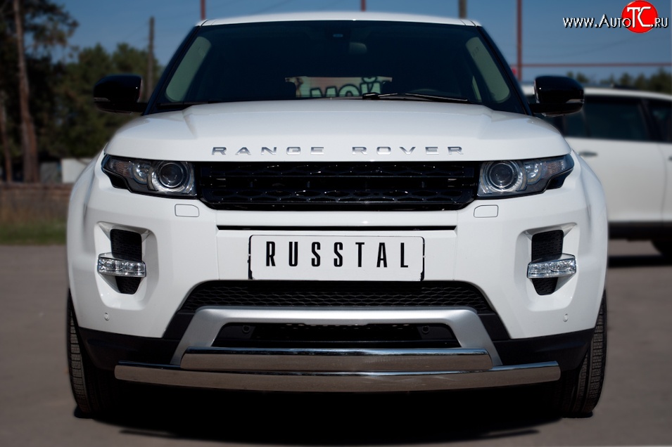 27 649 р. Защита переднего бампера (2 трубыØ75х42 мм, нержавейка) Russtal Land Rover Range Rover Evoque 1 L538 дорестайлинг 5 дв. (2011-2015)  с доставкой в г. Йошкар-Ола