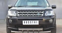 18 649 р. Защита переднего бампера (2 трубыØ63 и 42 мм, нержавейка) SLITKOFF  Land Rover Freelander  L359 (2006-2010) дорестайлинг  с доставкой в г. Йошкар-Ола. Увеличить фотографию 2