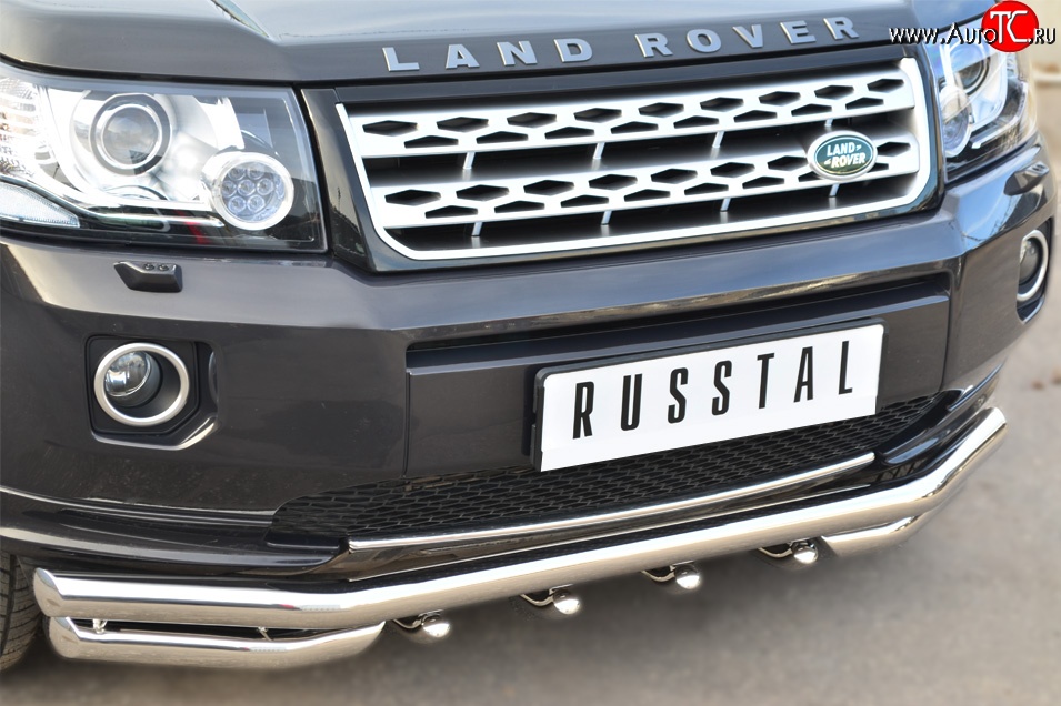 27 199 р. Защита переднего бампера (Ø63 мм с зубами, нержавейка) SLITKOFF Land Rover Freelander L359 1-ый рестайлинг (2010-2012)  с доставкой в г. Йошкар-Ола