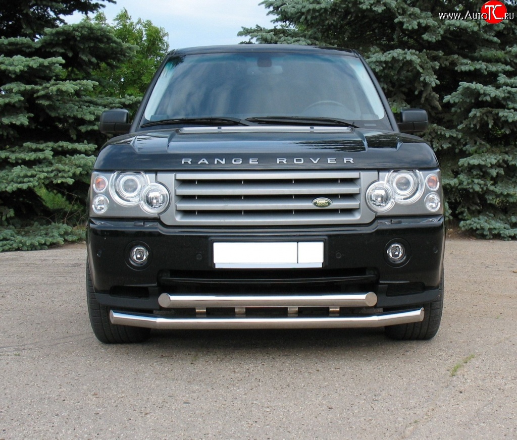 27 499 р. Защита переднего бампера (2 трубыØ76 мм, нержавейка) SLITKOFF  Land Rover Range Rover  3 L322 (2002-2006) дорестайлинг  с доставкой в г. Йошкар-Ола