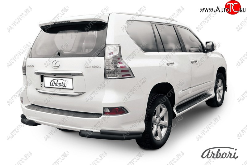 10 979 р. Защита заднего бампера Arbori (уголки, черная, 2 трубы d76 и 42 mm). Lexus GX460 J150 дорестайлинг (2009-2013)  с доставкой в г. Йошкар-Ола