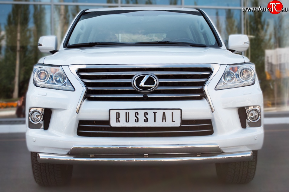 25 999 р. Защита переднего бампера (2 трубыØ76 и 63 мм, нержавейка) Russtal Lexus LX570 J200 дорестайлинг (2007-2012)  с доставкой в г. Йошкар-Ола