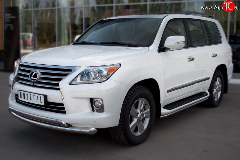 16 799 р. Защита порогов SLITKOFF из круглой трубы диаметром 42 мм (2012-н.в.) Lexus LX570 J200 дорестайлинг (2007-2012)  с доставкой в г. Йошкар-Ола