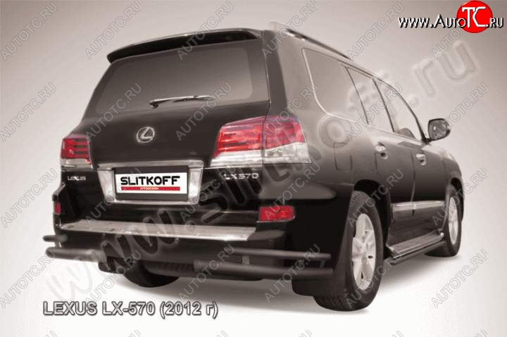 15 649 р. Защита заднего бампера из уголков d76+d42 Slitkoff (двойные)  Lexus LX570  J200 (2012-2015) 1-ый рестайлинг (Цвет: серебристый)  с доставкой в г. Йошкар-Ола