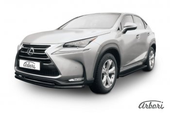 Защита переднего бампера Arbori (черная, 2 трубы d57 и 42 mm) Lexus NX300h Z10 дорестайлинг (2014-2017)