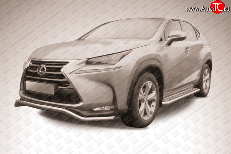 14 449 р. Фигурная защита переднего бампера диаметром 57 мм Slitkoff Lexus NX300h Z10 дорестайлинг (2014-2017) (Нержавейка, Полированная)  с доставкой в г. Йошкар-Ола