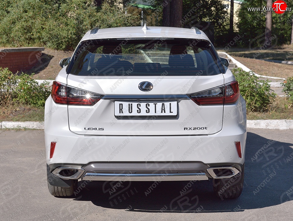 15 649 р. Защита заднего бампера (Ø75x42 мм, нержавейка) Russtal Lexus RX 200T AL20 дорестайлинг (2015-2017)  с доставкой в г. Йошкар-Ола