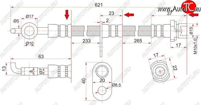 869 р. Тормозной шланг SAT (передний, правый, пр-во Таиланд) Lifan Solano  дорестайлинг (2010-2015)  с доставкой в г. Йошкар-Ола