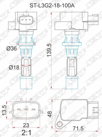 1 369 р. Катушка зажигания SAT (2.3 GG/GH/GY/LY3)  Mazda 3/Axela  BK - MPV  LY  с доставкой в г. Йошкар-Ола. Увеличить фотографию 1