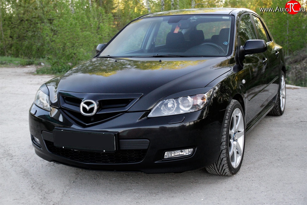 629 р. Реснички RA на фары  Mazda 3/Axela  BK (2006-2009) рестайлинг, хэтчбэк (Неокрашенные)  с доставкой в г. Йошкар-Ола