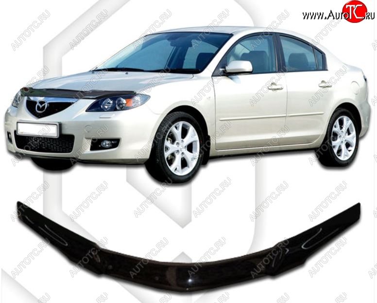 2 269 р. Дефлектор капота CA-Plastiс  Mazda 3/Axela  BK (2003-2009) дорестайлинг седан, рестайлинг седан (Classic черный, Без надписи)  с доставкой в г. Йошкар-Ола