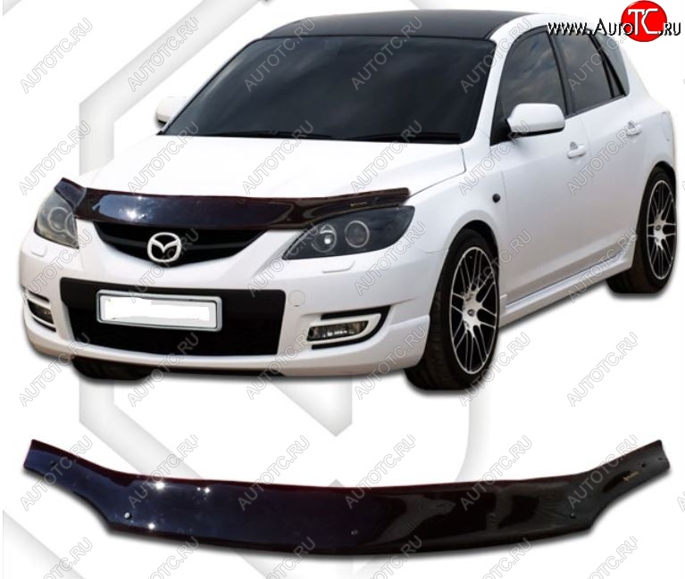 2 099 р. Дефлектор капота CA-Plastiс  Mazda Axela  MPS (2006-2009) (Classic черный, Без надписи)  с доставкой в г. Йошкар-Ола