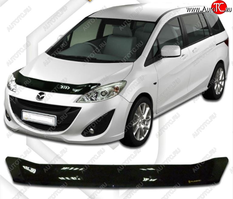 1 899 р. Дефлектор капота CA-Plastiс  Mazda 5 (2010-2015) (Classic черный, Без надписи)  с доставкой в г. Йошкар-Ола