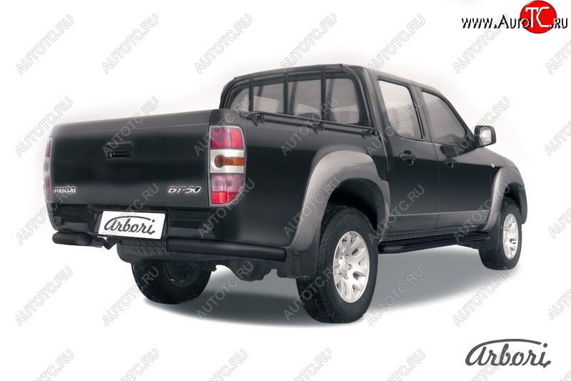 6 569 р. Защита заднего бампера Arbori (уголки, черная, 1 труба d76 mm). Mazda BT-50 (2006-2011)  с доставкой в г. Йошкар-Ола