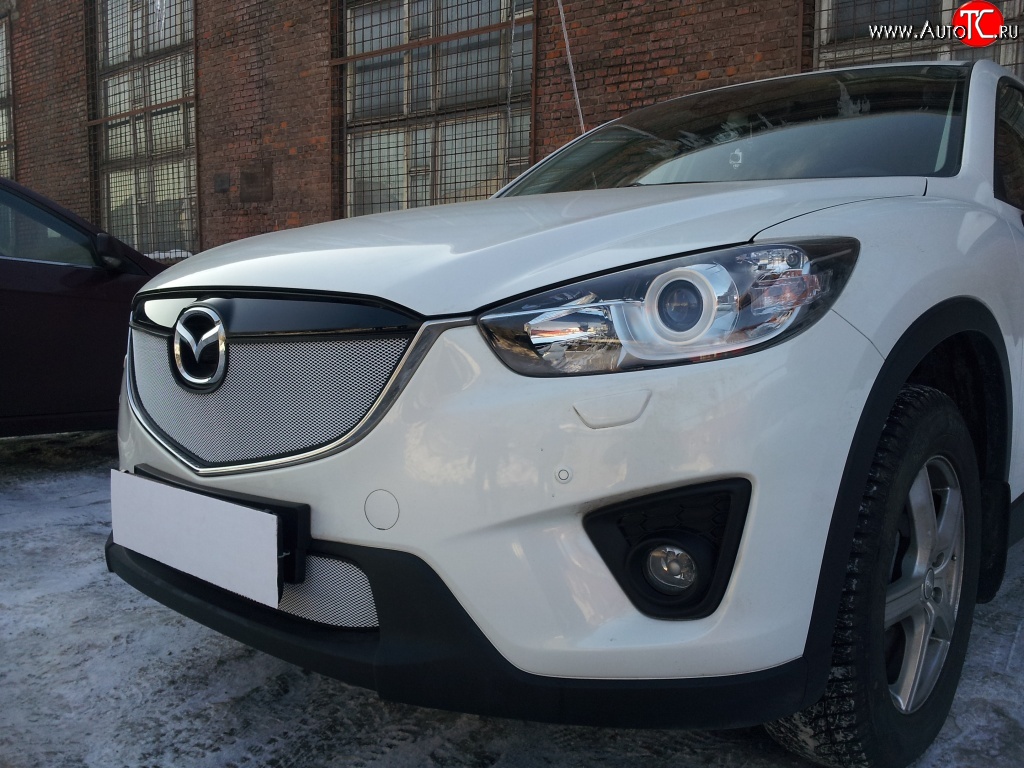 2 399 р. Нижняя сетка на бампер Russtal (хром) Mazda CX-5 KE дорестайлинг (2011-2014)  с доставкой в г. Йошкар-Ола