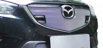 1 639 р. Защитная сетка на решетку радиатор Russtal  Mazda CX-5  KE (2015-2017) рестайлинг (чёрная, без выреза под парктронник)  с доставкой в г. Йошкар-Ола. Увеличить фотографию 2