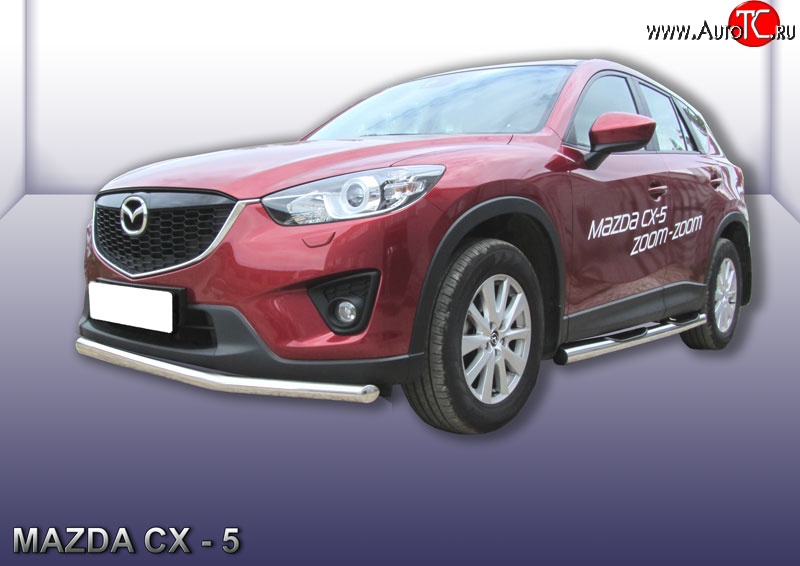 14 999 р. Одинарная защита переднего бампера из трубы диаметром 57 мм Slitkoff Mazda CX-5 KE рестайлинг (2015-2017) (Нержавейка, Полированная)  с доставкой в г. Йошкар-Ола