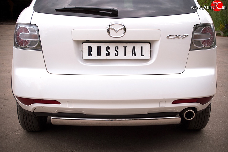 18 549 р. Защита заднего бампера (Ø75x42 мм, нержавейка) Russtal Mazda CX-7 ER рестайлинг (2010-2012)  с доставкой в г. Йошкар-Ола