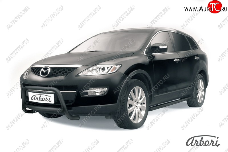 15 839 р. Защита переднего бампера Arbori (низкая, черная, 1 труба d57 mm). Mazda CX-9 TB дорестайлинг (2007-2009)  с доставкой в г. Йошкар-Ола