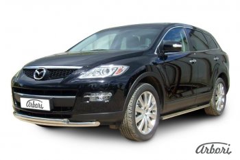 20 999 р. Защита переднего бампера Arbori (нержавейка, 2 трубы d57 и 57 mm) Mazda CX-9 TB дорестайлинг (2007-2009)  с доставкой в г. Йошкар-Ола. Увеличить фотографию 2