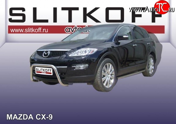 26 999 р. Усиленная защита переднего бампера из трубы диаметром 76 мм Slitkoff  Mazda CX-9  TB (2007-2009) дорестайлинг (Нержавейка, Полированная)  с доставкой в г. Йошкар-Ола