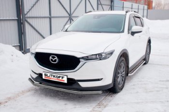 9 449 р. Защита переднего бампера Slitkoff (Ø 57 мм). Mazda CX-5 KF (2016-2025) (Сталь с полимерным покрытием. Цвет: серебристый)  с доставкой в г. Йошкар-Ола. Увеличить фотографию 1