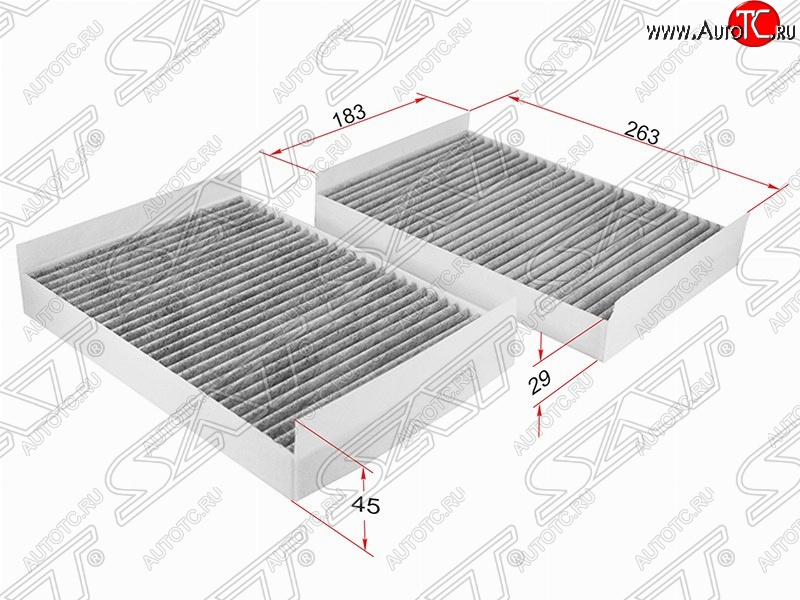599 р. Фильтр салонный SAT (комплект, угольный, 263х183х45/29 mm)  Mercedes-Benz CL class  C216 - S class  W221  с доставкой в г. Йошкар-Ола