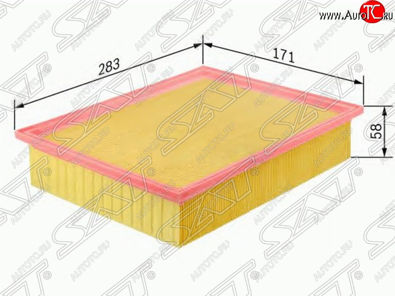 379 р. Фильтр воздушный двигателя SAT (283х171х58 mm)  Mercedes-Benz E-Class ( W124,  S124) (1984-1996) седан дорестайлинг, универсал рестайлинг  с доставкой в г. Йошкар-Ола