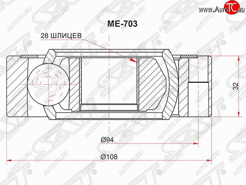 1 799 р. Шрус (внутренний) SAT (28*108 мм) Mercedes-Benz Vito W638 (1996-2003)  с доставкой в г. Йошкар-Ола