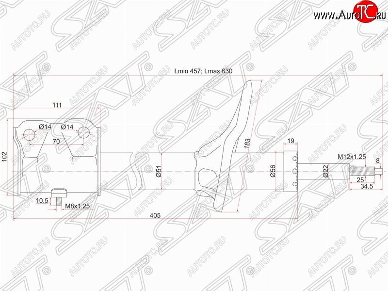 4 099 р. Амортизатор передний (2WD, 4WD) SAT (L 175, установка на левую или правую сторону) Mitsubishi Outlander CU (2003-2009)  с доставкой в г. Йошкар-Ола