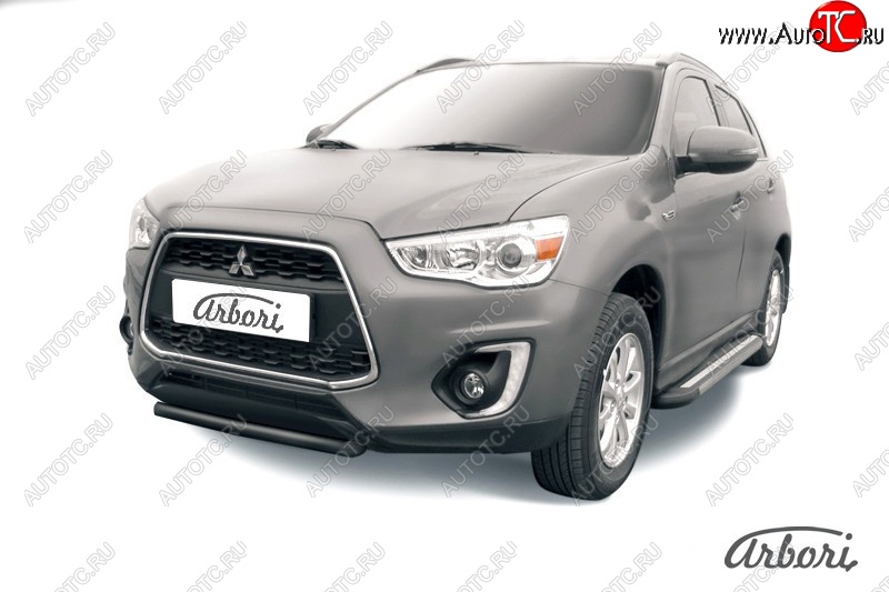 6 569 р. Защита переднего бампера Arbori (короткая, черная, 1 труба d57 mm). Mitsubishi ASX 1-ый рестайлинг (2013-2016)  с доставкой в г. Йошкар-Ола