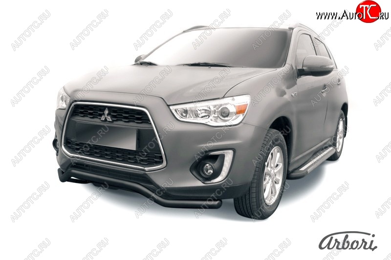 8 279 р. Защита переднего бампера Arbori (волна, черная, 1 труба d57 mm). Mitsubishi ASX 1-ый рестайлинг (2013-2016)  с доставкой в г. Йошкар-Ола