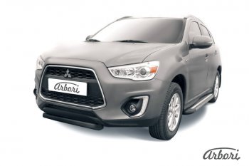 Защита переднего бампера Arbori (короткая, черная, 1 труба d76 mm). Mitsubishi ASX 1-ый рестайлинг (2013-2016)