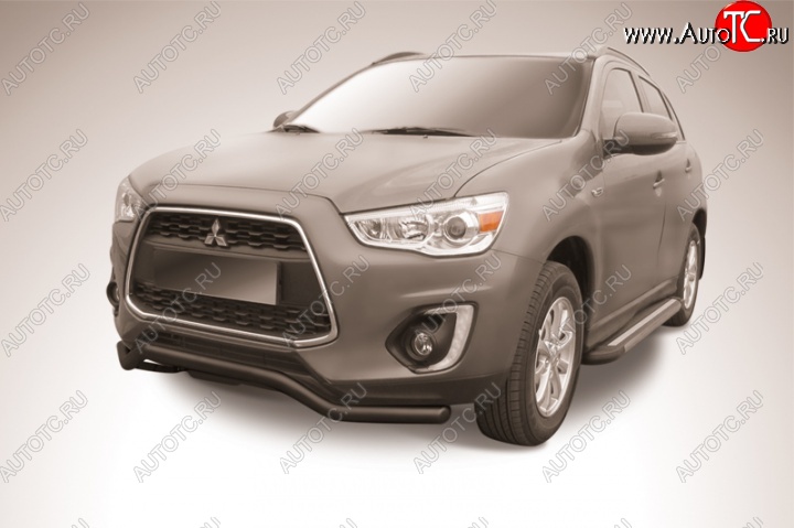 12 399 р. Защита переднего бампера d57 Slitkoff Mitsubishi ASX 1-ый рестайлинг (2013-2016) (Цвет: серебристый)  с доставкой в г. Йошкар-Ола