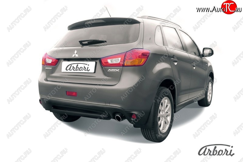 5 219 р. Защита заднего бампера Arbori (короткая, черная, 1 труба d57 mm). Mitsubishi ASX 1-ый рестайлинг (2013-2016)  с доставкой в г. Йошкар-Ола