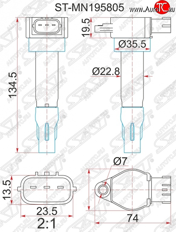 1 579 р. Катушка зажигания SAT Mitsubishi Lancer 10 седан дорестайлинг (2007-2010)  с доставкой в г. Йошкар-Ола