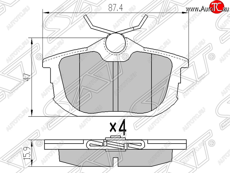 939 р. Колодки тормозные SAT (задние) Mitsubishi Lancer 9 1-ый рестайлинг седан (2003-2005)  с доставкой в г. Йошкар-Ола