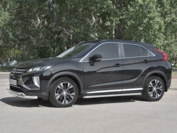 18 449 р. Защита переднего бампера (2 трубы Ø63 и 42 мм, нержавейка) SLITKOFF  Mitsubishi Eclipse Cross  GK (2017-2021) дорестайлинг  с доставкой в г. Йошкар-Ола. Увеличить фотографию 2