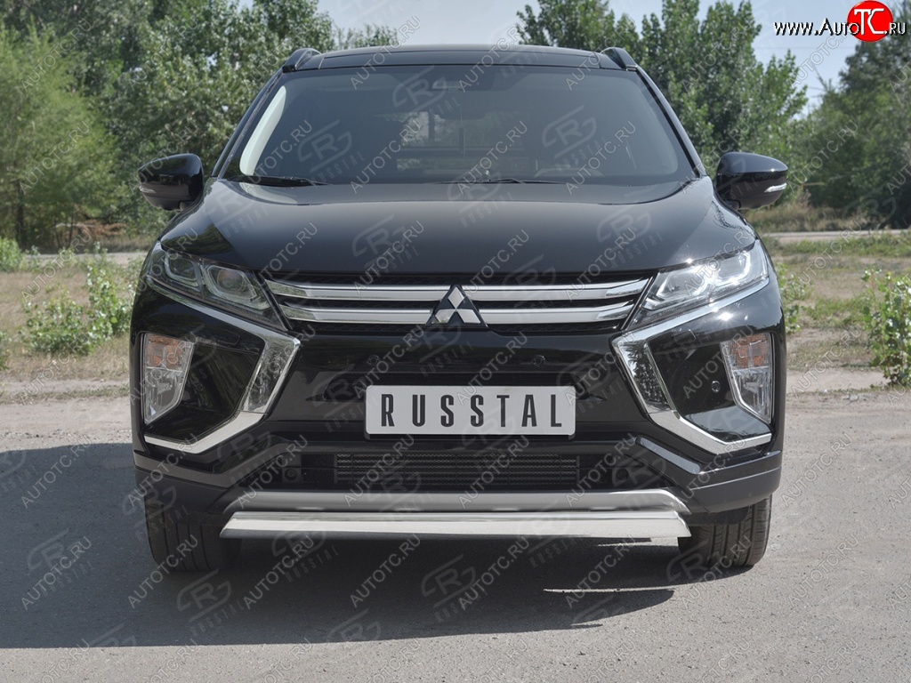 9 649 р. Защита переднего бампера (Ø75х42 мм, нержавейка) Russtal  Mitsubishi Eclipse Cross  GK (2017-2021) дорестайлинг  с доставкой в г. Йошкар-Ола