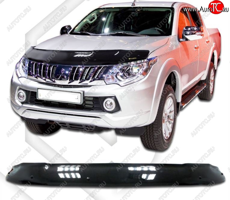 2 159 р. Дефлектор капота CA-Plastiс  Mitsubishi L200  5 KK,KL (2015-2019) дорестайлинг (Classic черный, Без надписи)  с доставкой в г. Йошкар-Ола