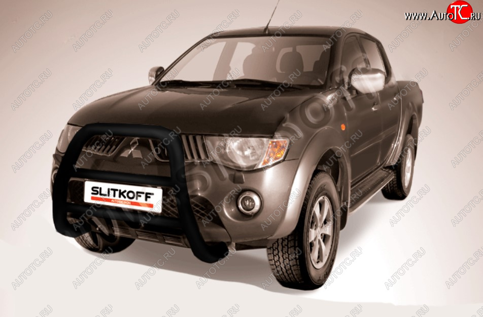 29 999 р. Защита переднего бампера Slitkoff (Ø76 мм, кенгурятник) Mitsubishi L200 4  дорестайлинг (2006-2014) (Цвет: черный)  с доставкой в г. Йошкар-Ола