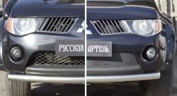 1 559 р. Зимняя заглушка решетки переднего бампера РА Mitsubishi L200 4  дорестайлинг (2006-2014)  с доставкой в г. Йошкар-Ола. Увеличить фотографию 2